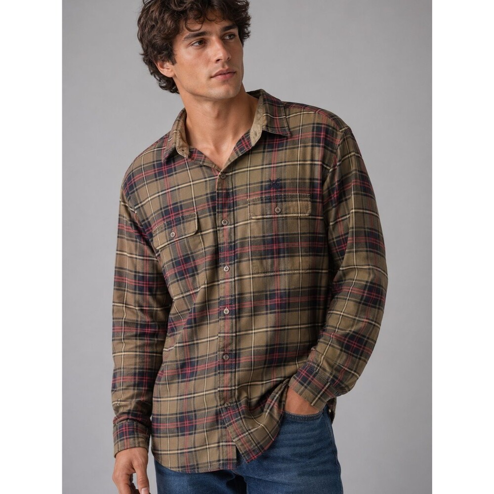 Polo Ralph Lauren Whitfield Custom Fit Plaid Button Shirt Mens Large Olive Red